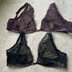 VS Elegant Lace Bralette Set - Black and Purple. M
